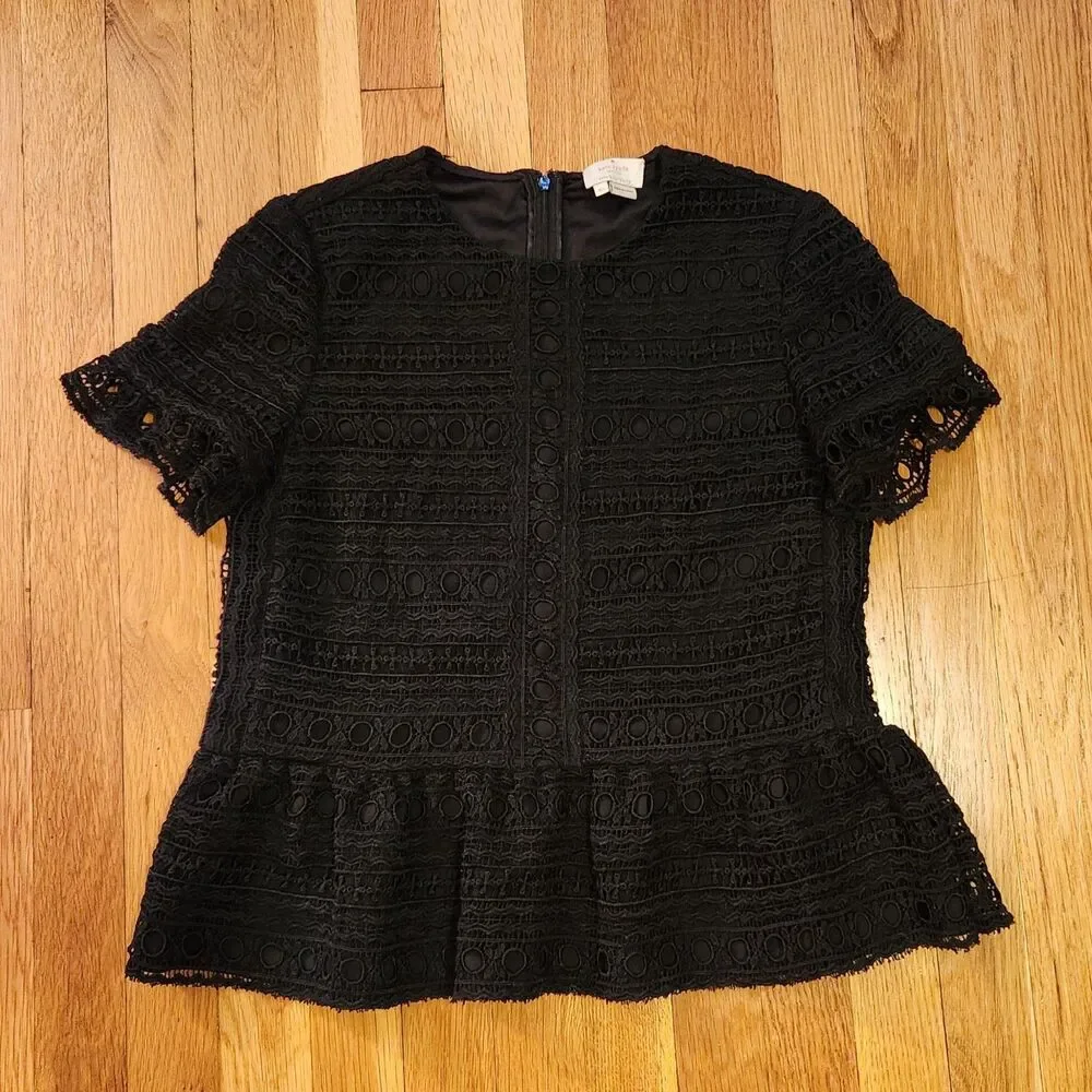 Kate Spade Mixed Lace Top, Black with Peplum, Sz XS: romanticore, dark feminine - Picture 5 of 10